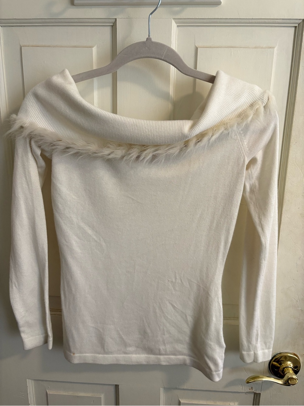 Lilly Pulitzer Cream Off-Shoulder Sweater with Faux-Fur Trim